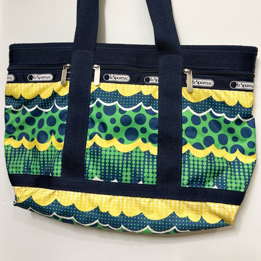 LeSportsac Travel Tote Blue Yellow Green 
White